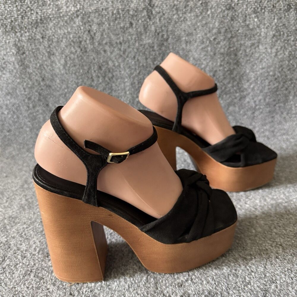 Cool Planet by Steve Madden Platform Sandals Black Textile Buckle Knot Size 8.5